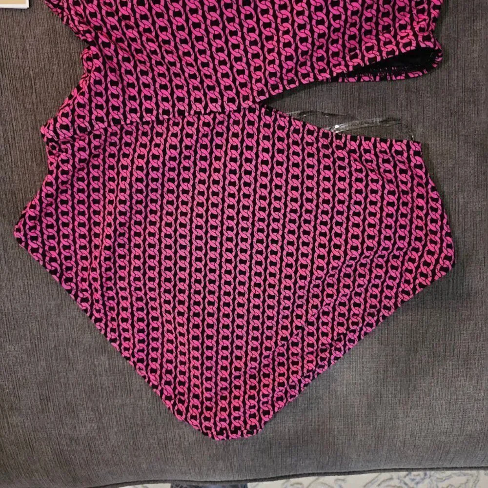 Michael Kors Black Pink Chain Pattern One Shoulder Cutout One Piece Swimsuit 12